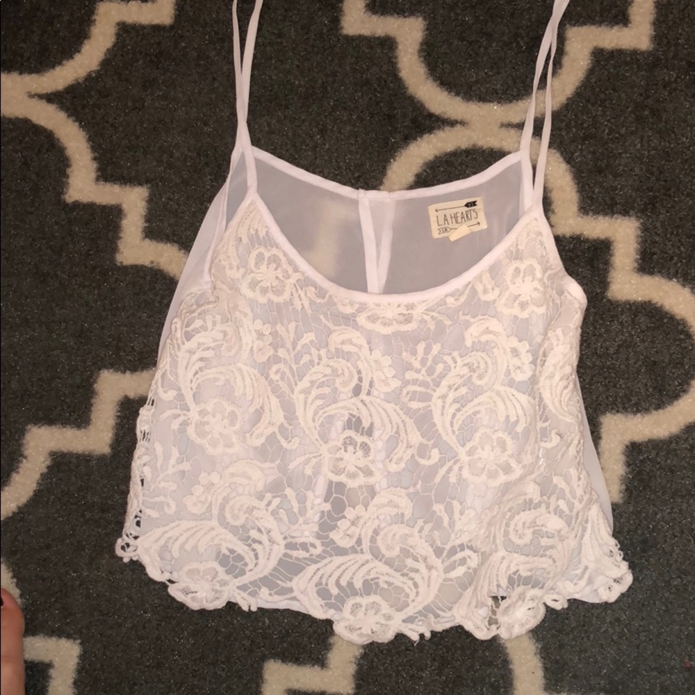 LA Hearts Sheer Crop Top with Lace Detail - Picture 2 of 4